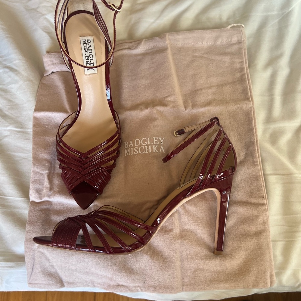 Badgley Mischka Red Stiletto Heels with Intricate Design